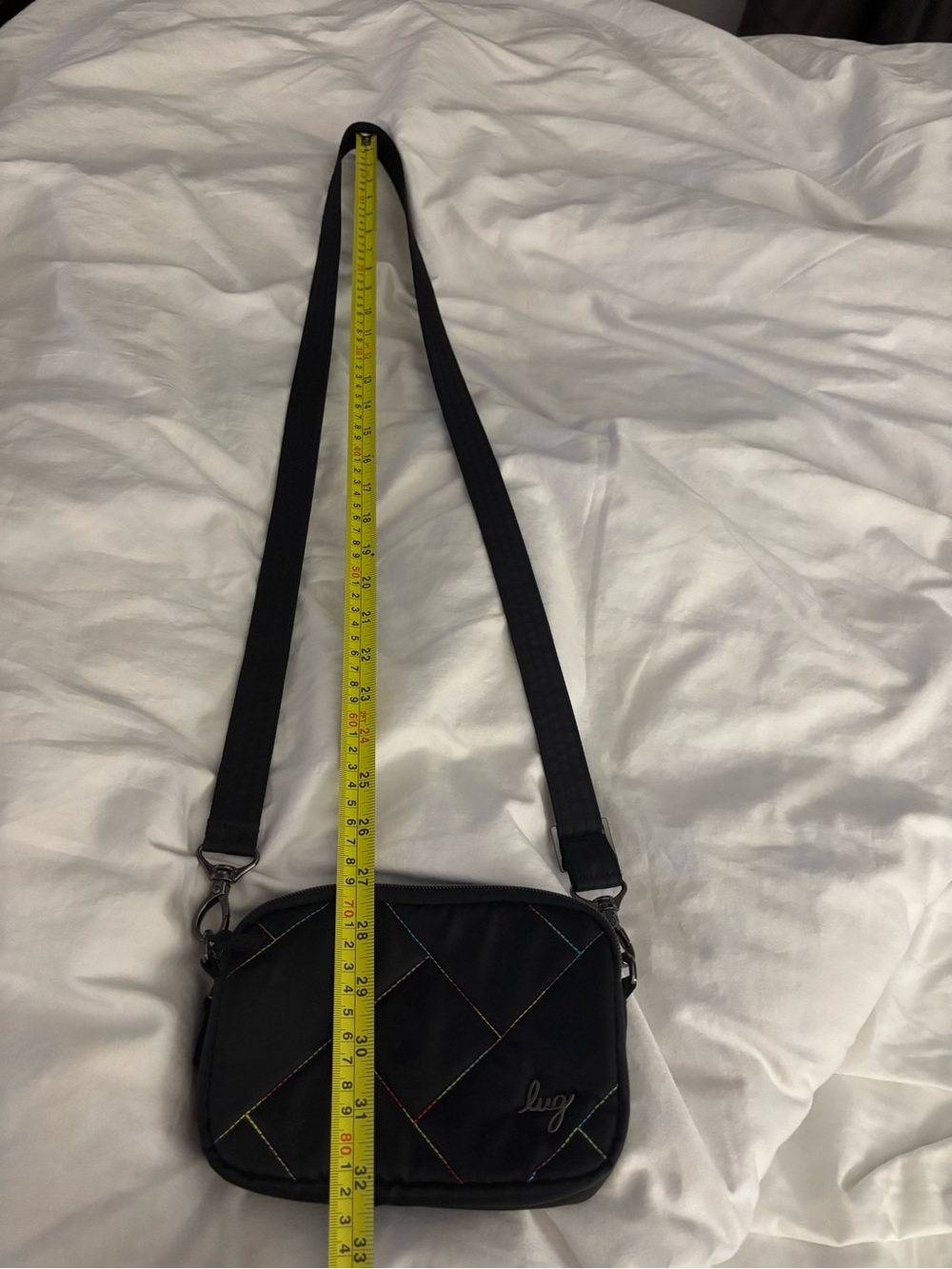 Lug Black Crossbody Bag with Multicolor Rainbow Stitching - Picture 6 of 11